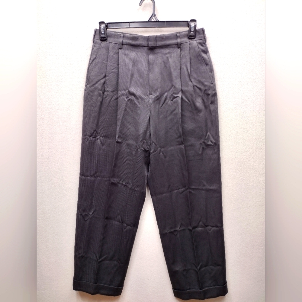 Botany 500 Essentials Men's Pleated Dress Slacks Cuffed Black/Charcoal 32 Waist